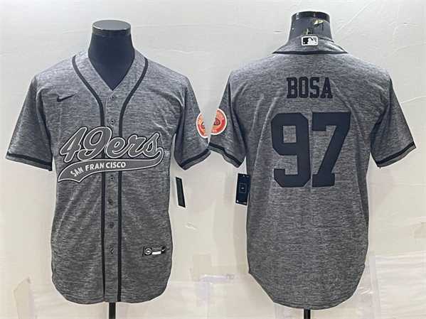 Mens San Francisco 49ers #97 Nick Bosa Gray With Patch Cool Base Stitched Baseball Jersey